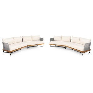 Christopher Knight Home Foisy Modern Outdoor Acacia Wood and Rope Weave Sectional Sofa Set with Water-Resistant Cushions - 1 of 4