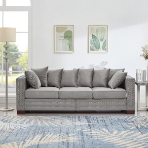 84.5'' Velvet Upholstered 3-Seater Sofa with Square Arms and Nailhead Trim, Hidden Storage - 1 of 4