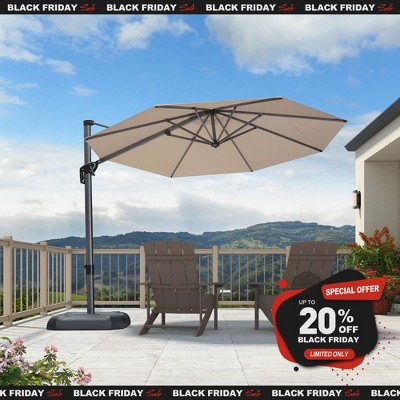 PURPLE LEAF Cantilever Umbrella Round 10'/11' Outdoor Patio Umbrella Aluminum Umbrella with 360°Rotation Adjustable Umbrella With Base
