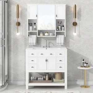 Wood Medicine Cabinet,Shaving Cabinet,Bathroom Wall Cabinet With Mirror,Vanity Mirror Cabinet,Wall Mounted Bathroom Storage Cabinet-The Pop Home - 1 of 4