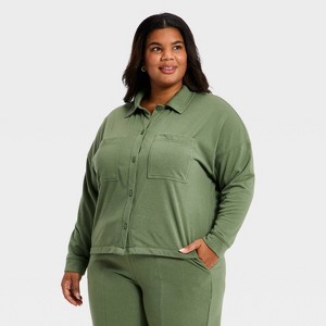 Women's Lightweight Fleece Collared Button-Down Shirt - Universal Thread™ - 1 of 3