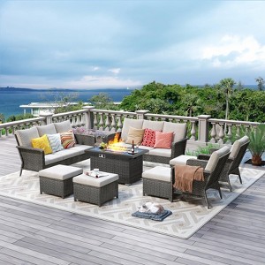 Brafab 9-Piece Patio Furniture Set with Fire Pit Table 44", Outdoor Patio Conversation Sets W/Loveseats for Yard, Garden, Porch - 1 of 4