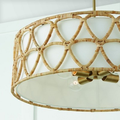 Tulum Matte Brass Large Pendant with White Fabric Drum Shade