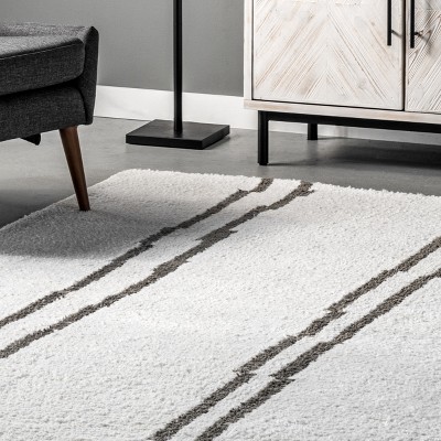 Ivory Striped Tufted 8' x 10' Handmade Synthetic Area Rug