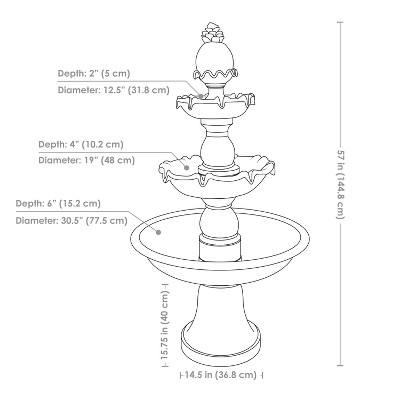 Deep Espresso 3-Tier Fiberglass Outdoor Water Fountain with Pineapple Top