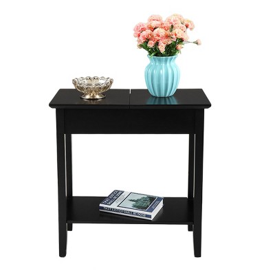 FURNIinspire Desks, Rectangular Farmhouse Table with Desktop Storage, Modern Table for Livingroom, Black, 22.75"*11"*24"