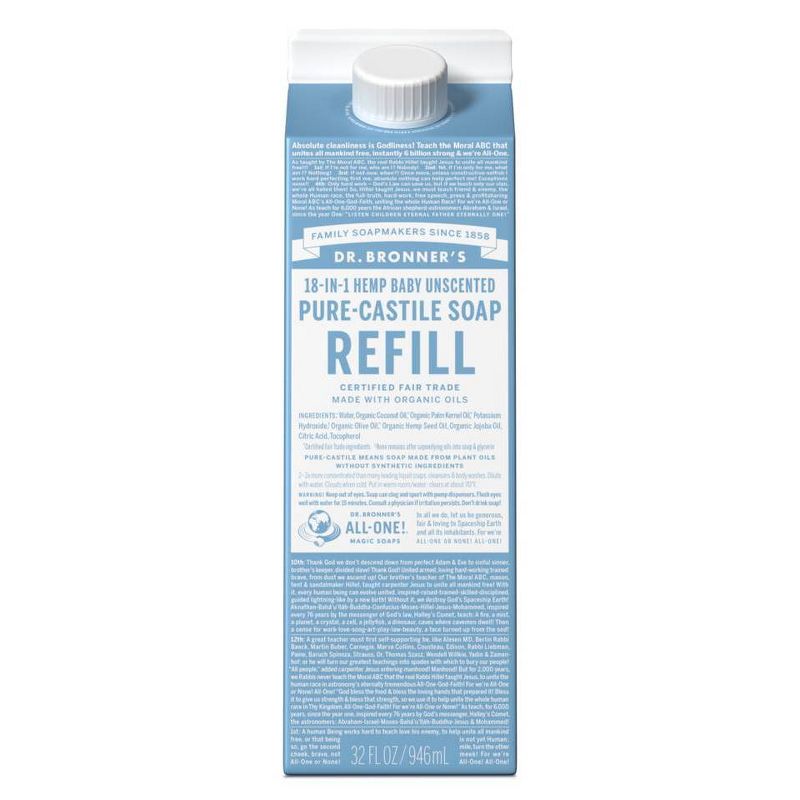 Dr. Bronner&#39;s Baby Unscented Pure Castile Soap Refill Carton - 32oz, 1 of 12