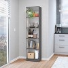 Vynxaria Matt Gray and White 5-Shelf Slim Bookshelf for Contemporary Spaces - 2 of 4