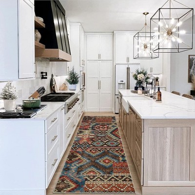 Vintage Area Rug Bohemian Washable Rug Soft Low Pile Rugs for Living Room Bedroom Dining Room