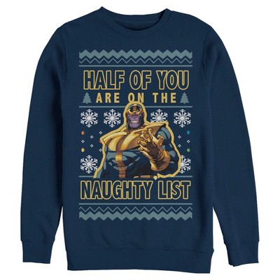 Men s Marvel Ugly Christmas Thanos Naughty List Sweatshirt Target