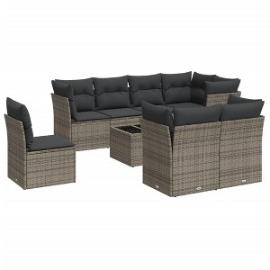 vidaXL 9 Piece Patio Sofa Set with Cushions Gray Poly Rattan - With Table - 1 of 4