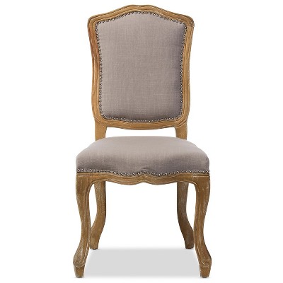 Chateauneuf French Weathered Oak Finish Fabric Upholstered Dining Side Chair Beige - Baxton Studio: Linen, No Assembly Required