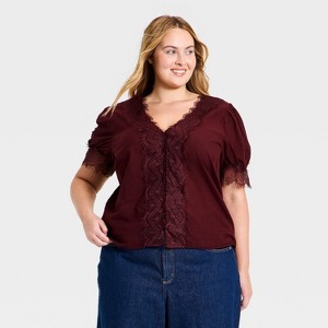 Women's Balloon Short Sleeve Lace V-Neck Blouse - Universal Thread