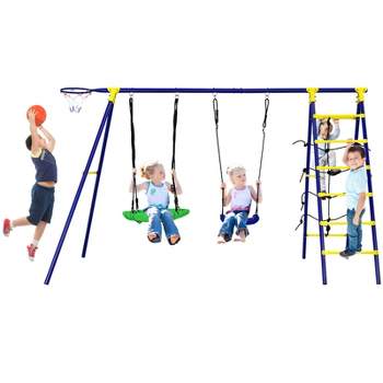 Outsunny Metal Swing Set for Backyard Holds Up to 528 lbs. for Ages 3-8, Size: 162.2 x 70.9 x 79.5, Green