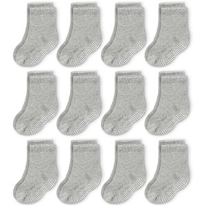 Cozyway Non-Slip Crew Grip Toddler Socks, 12 Pack for Boys & Girls, Gray, 5-7 Years Old - 1 of 4