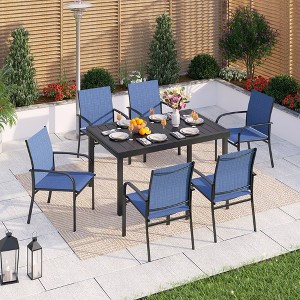 Captiva Designs 7pc Patio Dining Set with Slat-top Adjustable Steel Rectangle Table & Sling Fixed Dining Chairs - 1 of 4