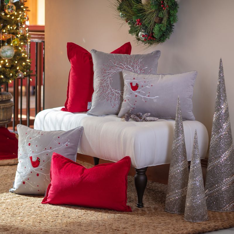 17&#34;x17&#34; Velvet Christmas Wreath Square Throw Pillow Gray - Pillow Perfect, 6 of 7