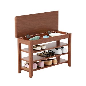 Rbied 100% Solid Wood  31.70 in. W Front Door Shoe Rack, Wardrobe Solid Wood Shoe Bench Side Table with Storage Spaces - 1 of 4