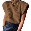 Coolmee Women's Solid Sleeveless Vest Elegant High Neck Stretchable Cap Sleeve Knit Sweater Tops - 2 of 3