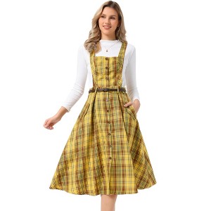 INSPIRE CHIC Women's Plaid Square Neck Belted Sleeveless A-Line Pinafore  Dress Small Yellow : Target