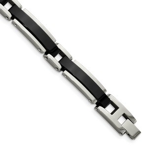 Black Bow Jewelry 8.5mm Stainless Steel Polished & Black Plated Link Bracelet, 8.5 Inch - 1 of 4