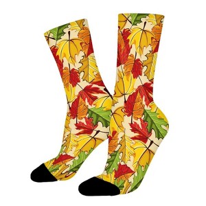 Fall Colored Leaves Women Printed Crew Socks Funny Funky Socks Soft Polyester Novelty Gifts for Artists Men - 1 of 1
