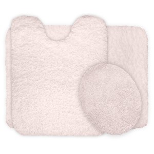 Hastings Home 3 Piece Super Plush Non-Slip Bath Mat Rug Set - Ivory - 1 of 4