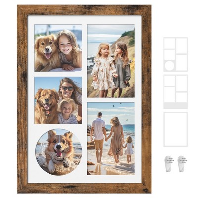 SONGMICS A4 Picture Frame Collage for Wall Decor, 4x6 Multi Photo Frame for Desk, 8x10, 8x12 or 4x4 Photos with 3 Mats, 9x12 Without Mat, Glass Front