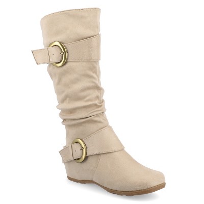 Journee Collection Womens Jester-01 Hidden Wedge Riding Boots Stone 6 ...