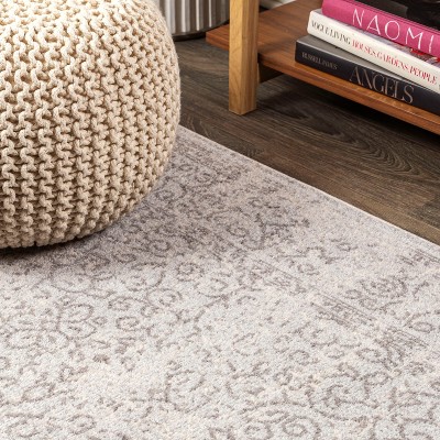 Mediterranean Filigree Easy-Care Synthetic Area Rug in Gray/Dark Gray