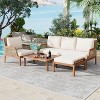 Christopher Knight Home Adela 4 Piece Outdoor Rattan and Acacia Wood Upholstered Seating Set, Brown/Cream - 2 of 4