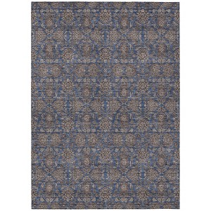 Navy Blue Beige And Taupe Floral Washable Indoor Outdoor Area Rug - 1 of 4