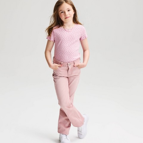 Cat & Jack Girls' Short Sleeve Ribbed Floral Printed Fitted T-Shirt - Cat & Jack™ Mauve Ditsy Floral M