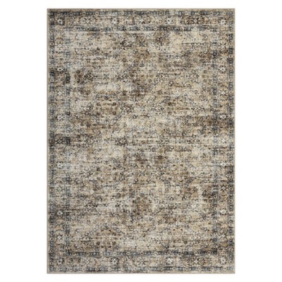 Washable Vintage Rug Non Slip Low Pile Rug Soft Throw Floor Cover Floral Foldable Indoor Carpet for Living Room Bedroom Playroom Nursery