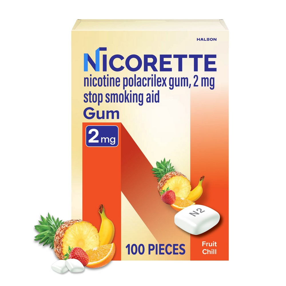 Nicorette 2mg Stop Smoking Aid Nicotine Gum - Fruit Chill - 100ct