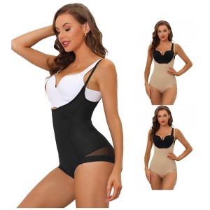 INSPIRE CHIC Women's Mesh Tummy Control Full Shapewear Slimming Adjustable Straps Open Bust Leotard 3 Packs - 1 of 4