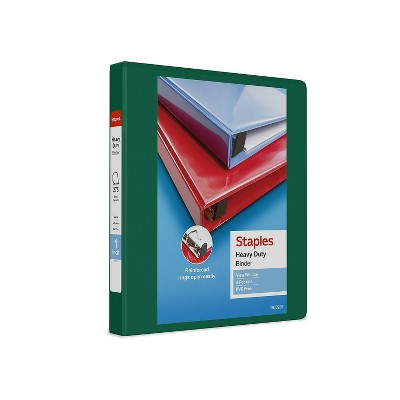 Staples Heavy Duty 1" 3-Ring View Binder Green (24670) 82708