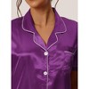cheibear Women's Soft Satin Button Down with Capri Pants Lounge Pajama Set - 4 of 4