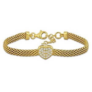 EVERLY JEWELRY | Yellow Plated Sterling Silver 0.88 CT TGW Heart Cubic Zirconia Bracelet, 6.5 inc+1 inc ext - 1 of 4