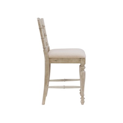 Elegant Marino 24" White Washed Wood Counter Stool with Linen Seat