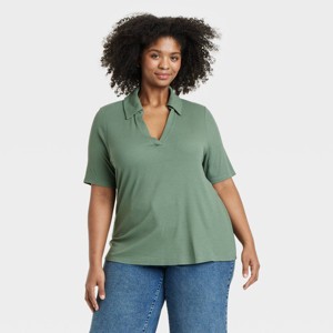 Women's Short Sleeve Ribbed Polo Shirt - Ava & Viv™ - 1 of 3
