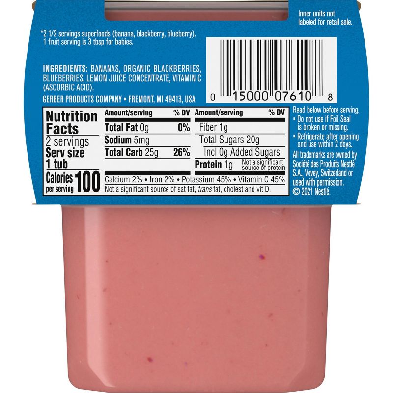 Gerber Sitter 2nd Food Banana Blackberry &#38; Blueberry Baby Food Tubs - 2ct/4oz Each, 5 of 7