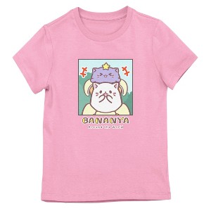 Bananya Purple And White Banana Cat Youth Girl Pink  Short Sleeve Tee - 1 of 2