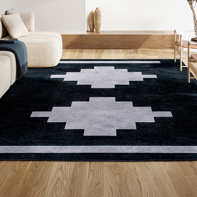 Adriel Geometric Medallion Machine-Washable Area Rug - JONATHAN Y