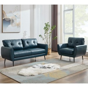 TYBOATLE 61" Faux Leather Loveseat Sofa, Mid-Century Modern Tufted Couch for Small Spaces, Comfy 2-Seater for Living Room, Bedroom, Office - 1 of 4