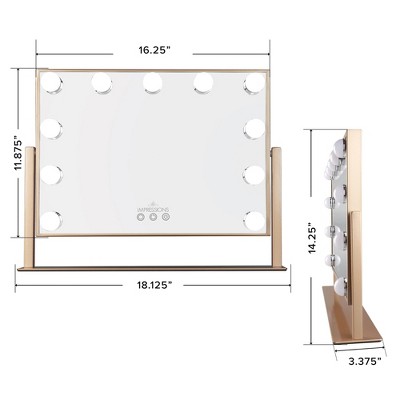 Champagne Gold Rectangular Iron Lighted Makeup Mirror with Touch Sensor