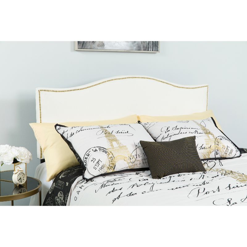 Emma and Oliver Upholstered Queen Size Headboard with Nailtrim in White Fabric, 3 of 10