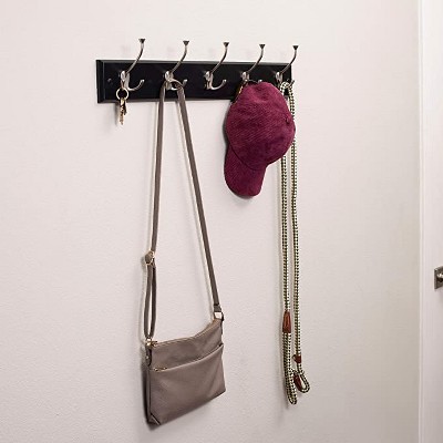 Black Wall Mount Coat Rack with Satin Nickel Hooks