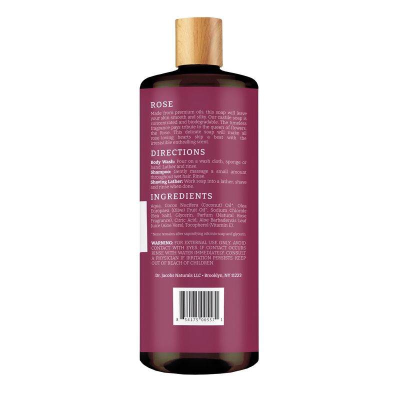 Dr Jacobs Naturals Rich Castile Rose  Body Wash Hypoallergenic Vegan Sulfate-Free Paraben-Free Dermatologist Recommended 32oz - Rose, 2 of 10