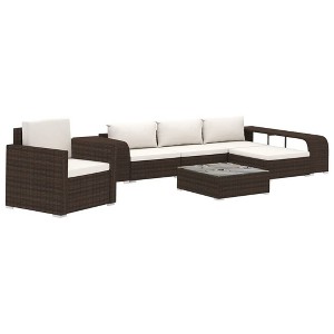 vidaXL 8 Piece Patio Lounge Set - Poly Rattan Outdoor Furniture with Cushions, Modular Design, Weather Resistant, Brown/Cream White - 1 of 4